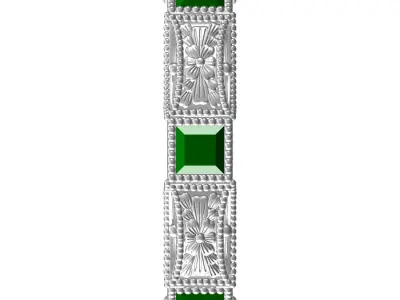 Antique Green Princess Diamond Engraving Wedding Band 3D print model