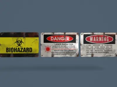 Metal warning signs Common Enviroment Assets Low-poly 3D model