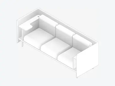 Sofa - Contemporary - Flame - Medium Work Shelf - Left Low-poly 3D model