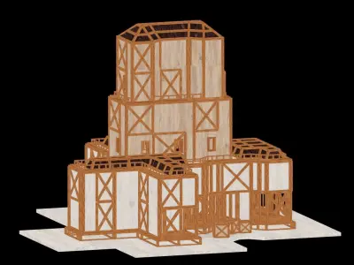 Medieval Low Poly Building Castle Wooden Village Stone House 49 Low-poly 3D model