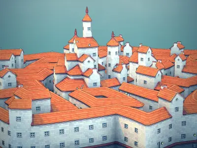 Town55 castle on island 3D print model
