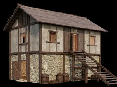 Medieval House 04 - 4K Textures Game Ready Low-poly 3D model