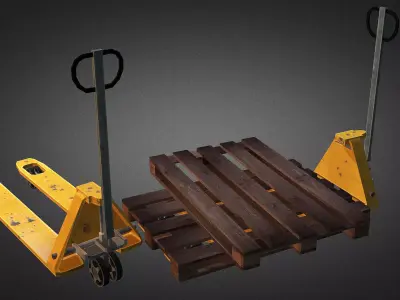 pallet truck and pallet Low-poly 3D model