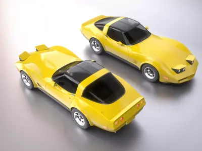 American Sportscar - 70s Classic Muscle - 4 LODs - Unity UE Low-poly 3D model