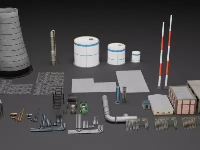Refinery Industrial props - Low poly - Game Ready Low-poly 3D model