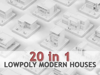 Low Poly Modern House Pack - 20 Houses low poly Free low-poly 3D model