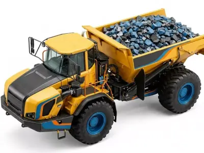 Large Yellow Articulated Dump Truck Low-poly 3D model