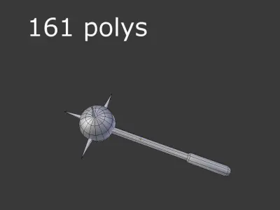 low poly mace 1 wooden scythe Low-poly 3D model