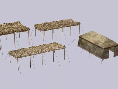 Military Exclusive Blender Tent Set Low Poly 3D Model Low-poly 3D model