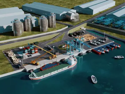 Industrial Marine Terminal And Coastal Factory Scene 3D model