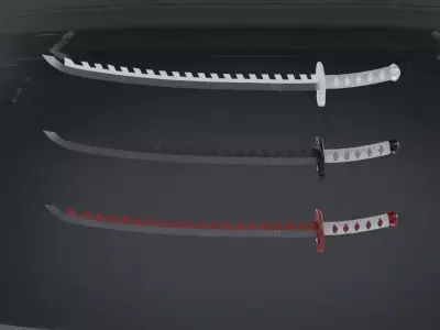 Katana samurai sword hanging from ceiling of car Low-poly 3D model