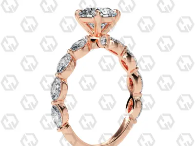 Ring 180 Radiant Shape marquise on shanks with Gems 3D print model