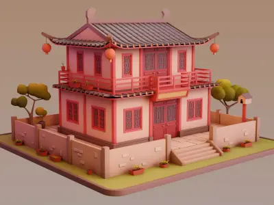 Stylized Chinese House 02 Low-poly 3D model