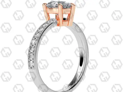 Ring 217 Pear shape milgrain pave set with Gems 3D print model