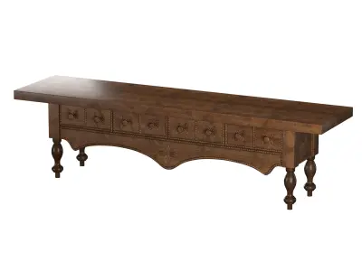 Antique Oak Dresser Apron 3D model