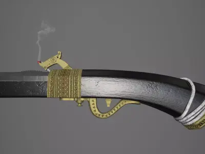 Malay 16th Century Matchlock Firearm AKA Istinggar 3D model