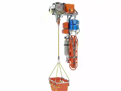 Helicopter Rescue Hoist Rig and Equipment rig Low-poly 3D model