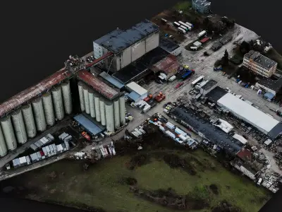 factory industrial facility concrete silo terrain Low-poly 3D model