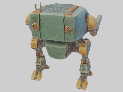 Battle heavy robot with gun Low-poly 3D model