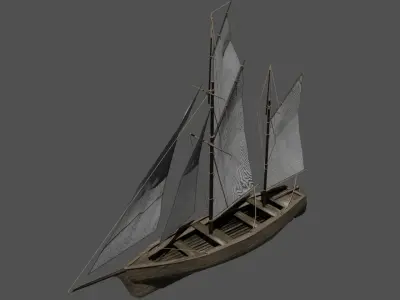  Wooden boat Low-poly 3D model