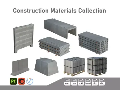 Concrete Construction Materials Collection 3D Model Pack