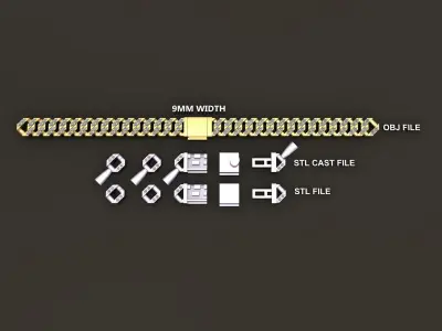 Cuban Diamond Chain Link Box Style 9MM WIDTH 3D print model