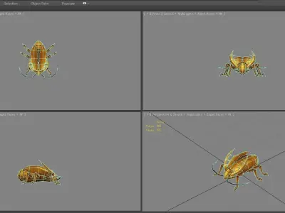 Cartoon golden beetle  Low-poly 3D model