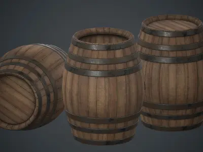 Wooden Barrel PBR Game Ready Low-poly 3D model