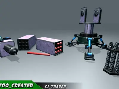 Lowpoly Mobile Turret Pack 3D Model