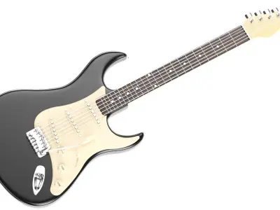 Detailed Electric Guitar Black 3D model