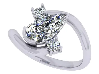 Pear And Round Stone Bypass Ring 3D print model