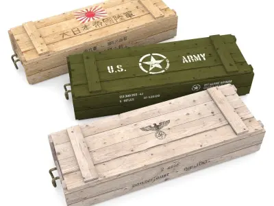Army crates WWII collection Low-poly 3D model