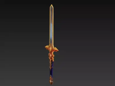 Stylized Fantasy Sword 3D-Golden Ornamental Weapon 3D model