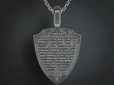 PENDANT IN THE FORM OF A SHIELD WITH ARCHANGEL MICHAEL 3D print model