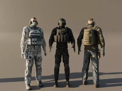 PBR Rigged Game Ready Military Characters Low-poly 3D model