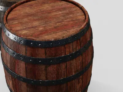Wooden barrel set Low-poly 3D model