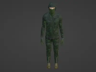 Soldier in camouflage holding rifle Low-poly 3D model