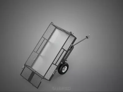 TIPPING TRAILER CARGO CART WAGON METAL GRID BED GARDEN UTILITY 2 3D model