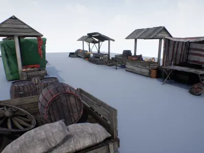 Medieval Market PBR Low-poly 3D model