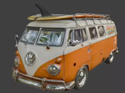 Vintage Surf Culture Microbus 3D Model Low-poly 3D model