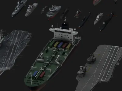 Low Poly NAVAL SHIPS PACK Low-poly 3D model
