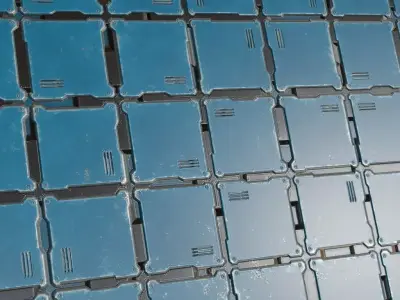 Blue Sci-Fi Square Modular Metal Plate PBR Seamless Texture