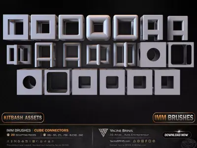 20 Hard Surface IMM Cube Connectors Low-poly 3D model
