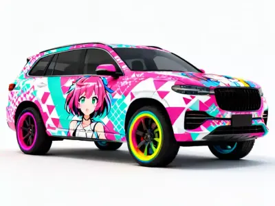 Vibrant Itasha Anime SUV 3D Model Low-poly 3D model