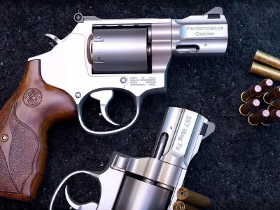 model 357 Magnum Barrel 7 Rounds Wood Grip Low-poly 3D model