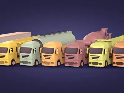 Cartoon Truck Pack - Container - Fuel  - Cement Mixer - Tipping  3D model