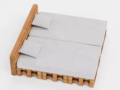 Pallet Bed - Wooden Bedstead with Mattress Furniture Set 3D model