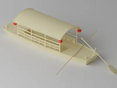 Old Traditional Chinese Wooden Passenger Boat 1 3D model
