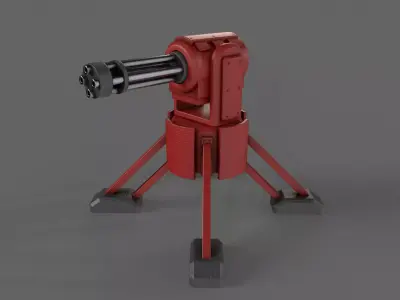 PBR Turret Gun 04 Red Low-poly 3D model