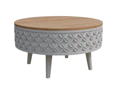 White Carved Base Coffee Table With Natural Wood Top Low-poly 3D model